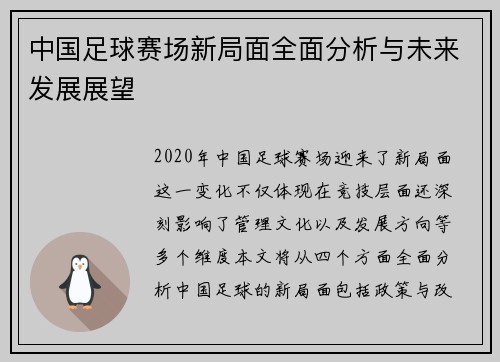 中国足球赛场新局面全面分析与未来发展展望