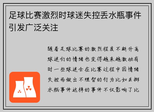 足球比赛激烈时球迷失控丢水瓶事件引发广泛关注
