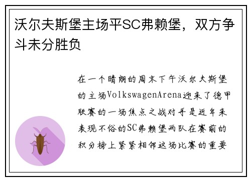 沃尔夫斯堡主场平SC弗赖堡，双方争斗未分胜负