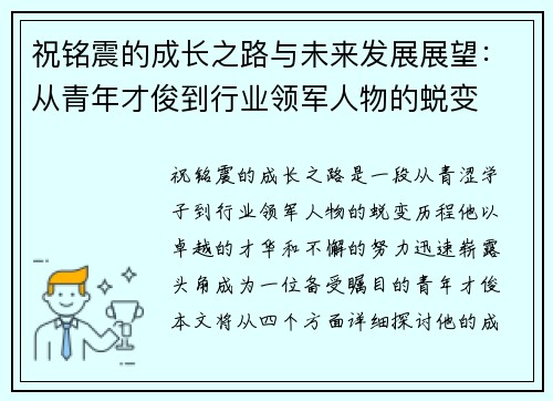 祝铭震的成长之路与未来发展展望：从青年才俊到行业领军人物的蜕变